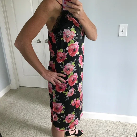 Black Floral & Lace Midi Slip Dress - Picture 4 of 8